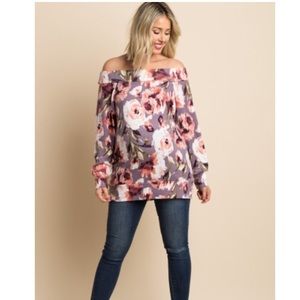 Lavender Floral Cuffed Maternity Top